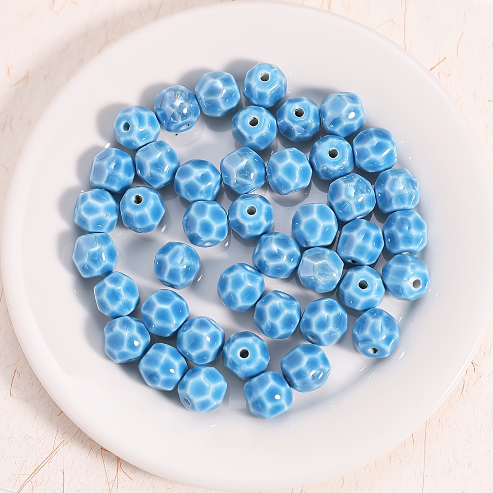 13pcs Ceramic Cut Face Round Beads for Handmade Jewellery Making